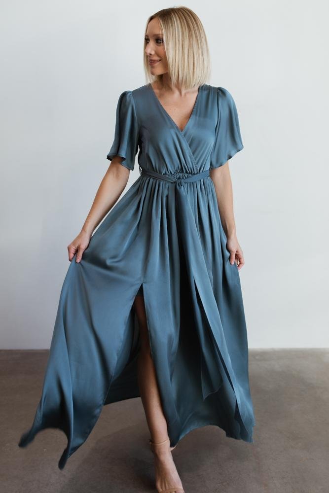 Sicily Satin Maxi Dress | Blue | Baltic ...